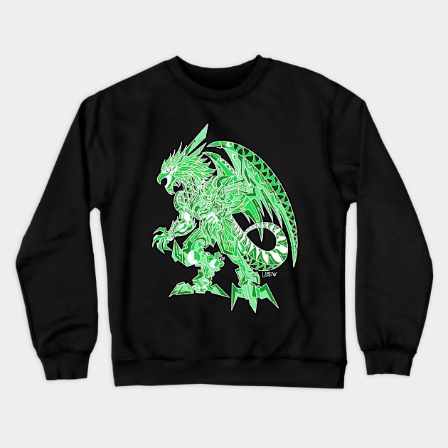 jade quetzalcoatl mecha dragon ecopop robot mexican pattern art Crewneck Sweatshirt by jorge_lebeau